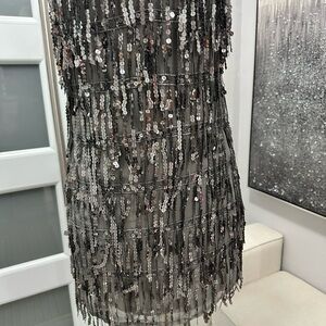 Sequin Fringe Cocktail Dress - Black